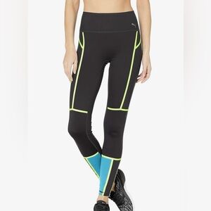 Puma Powershape Black Leggings with Neon Green and Blue Accents